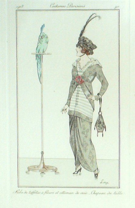 Gravure Costume Parisien 1913 # 90 Loeze (eau forte) Robe de Taffetas
