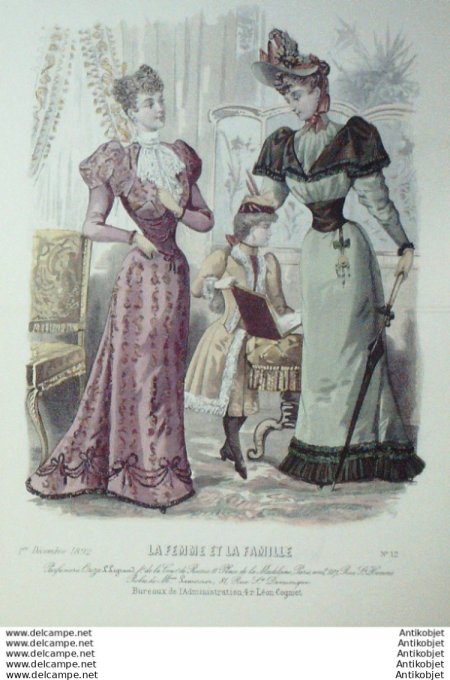 Gravure Mode La Femme & La Famille 1892 # 12 (Old Fashion plate)