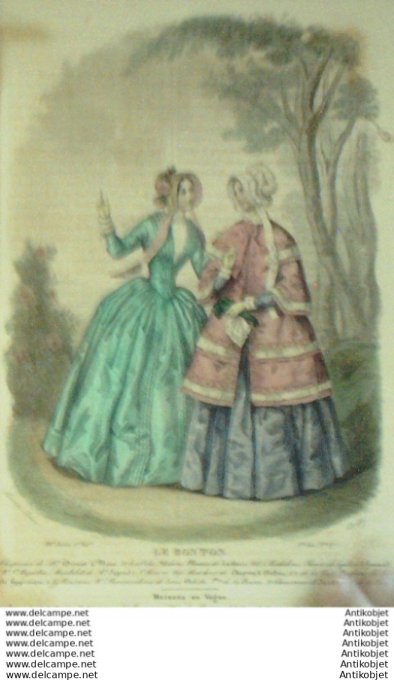 Gravure Mode Le Bon Ton 1846 13 # 17 (aquarelle old fashion plate)