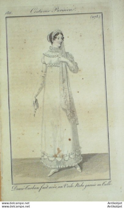 Costume Parisien 1811 # 1178 Robe tulle demi turban