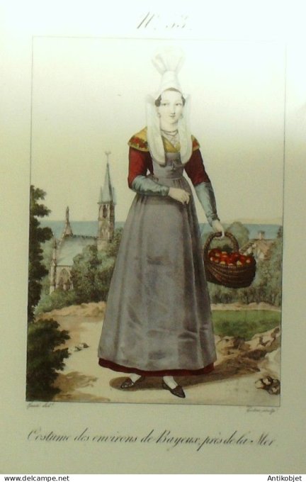 Normandie Bayeux (14) Paysanne signé G.J Gatine XIXème