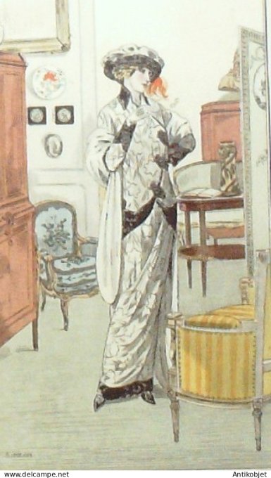 Gravure de mode Costume Parisien 1912 pl.28 SIMEON Tailleur de velours