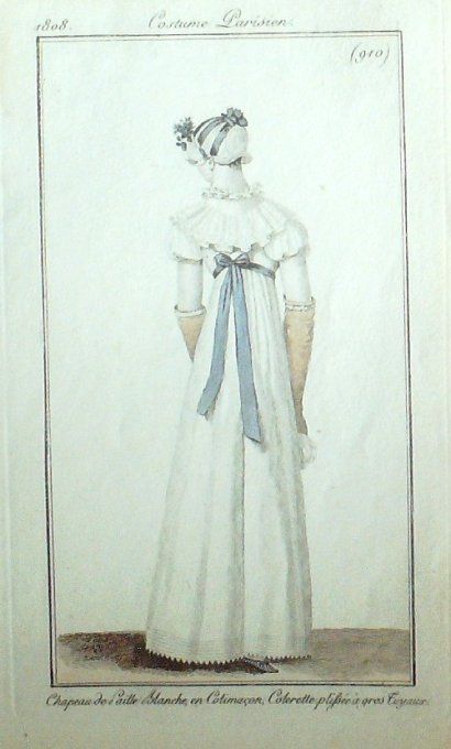 Gravure Mode Costume Parisien 1808 #  910 (eau forte old Fashion plate