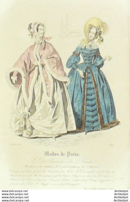 Gravure Mode Courrier des Dames 1837 # 1319 (eau forte old Fashion plate)