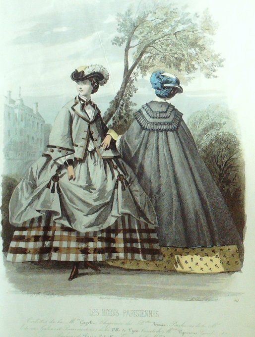 Gravure Les Modes Parisiennes 1860 # 911 Robes fil d'Ecosse Maison Gagelin