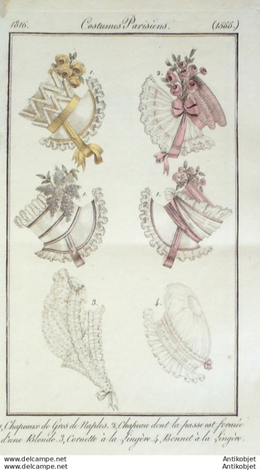 Costume Parisien 1816 # 1555 Chapeaux gros de Naples
