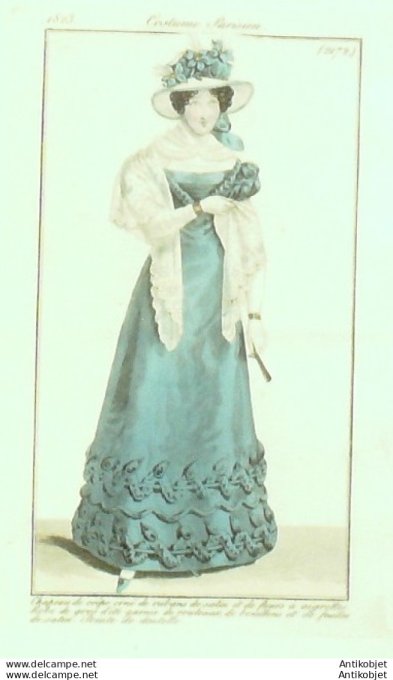 Costume Parisien 1823 # 2172 Robe de gros d'été & rouleaux
