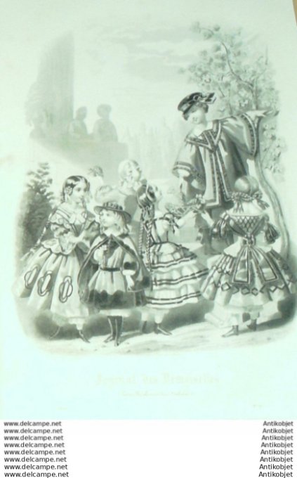 Gravure Mode J.Demoiselles 1855 # 11b (aquarelle Old Fashion plate)