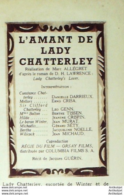 L'amant de Lady Chatterley Daniel Ledarrieux Jean Michaud + Film