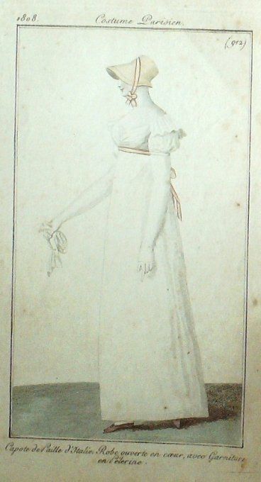 Gravure Mode Costume Parisien 1808 #  912 (eau forte old Fashion plate