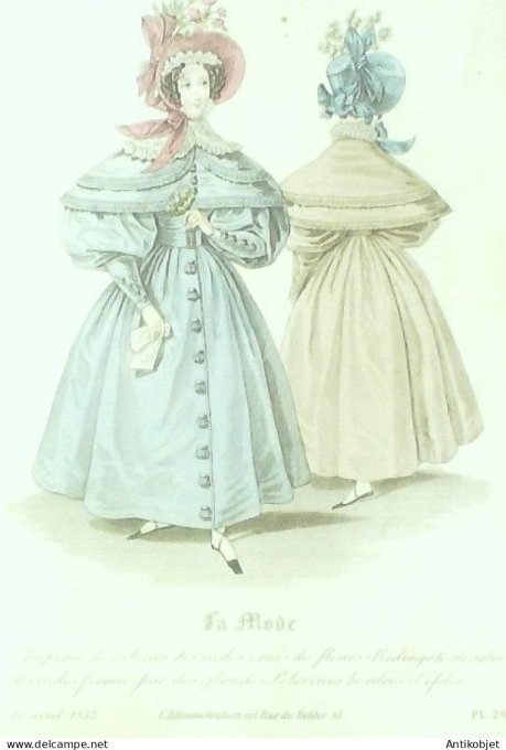 Gravure La mode 1833 # 297 (aquarelle old Fashion plate)