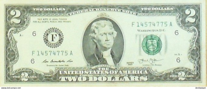 Billet de Banque Etats-Unis 2 Dollars Jefferson 2013