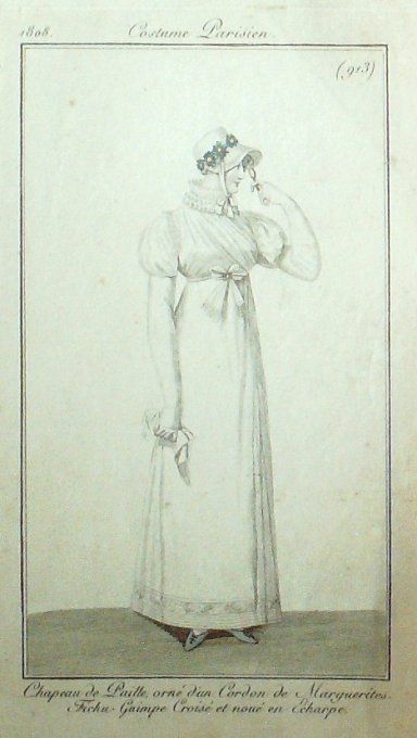 Gravure Mode Costume Parisien 1808 #  913 (eau forte old Fashion plate