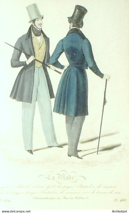 Gravure La mode 1834 # 400 (aquarelle old Fashion plate)