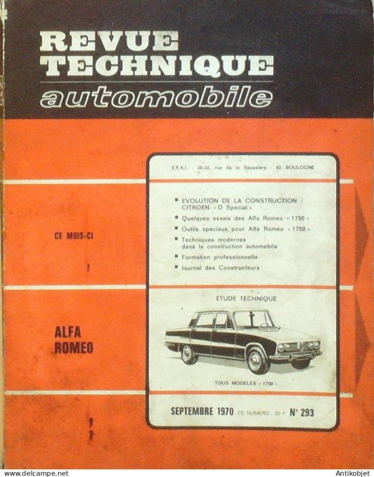 Revue Tech. Automobile 1970 n°293 Alfa Roméo  Citroen Ds