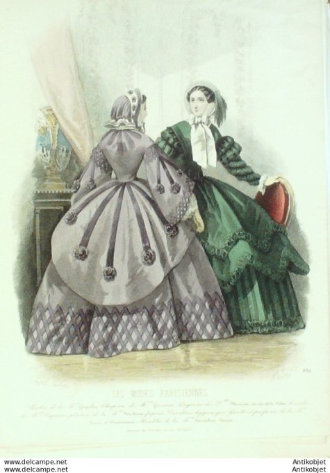 Gravure Les Modes Parisiennes 1859 # 832 Robes mantelets Maison Gagelin