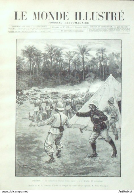 Le Monde illustré 1892 n°1859 Dahomey Dogba Timbres Timbromanes Oubanghi Bonjo