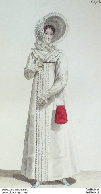 Gravure de mode Costume Parisien 1818 n°1750 Robe mousseline  pélerine