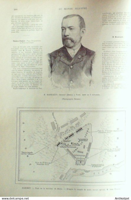 Le Monde illustré 1892 n°1859 Dahomey Dogba Timbres Timbromanes Oubanghi Bonjo