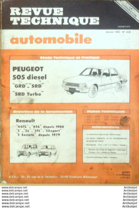 R.T Automobile Peugeot 505 Renault 4Gtl Fiat 127 Citroën CX  # 418