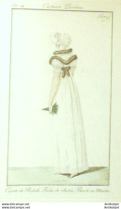 Gravure Mode Costume Parisien 1806 an 14 # 679 (eau forte old Fashion plate