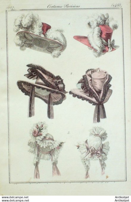 Gravure Mode Costume Parisien 1827 # 2483 (eau forte old Fashion plate