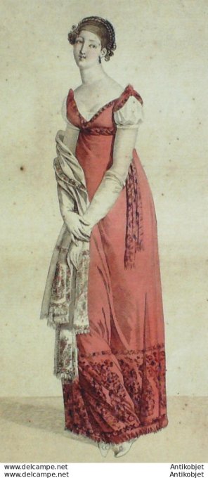 Gravure de mode Costume Parisien 1811 n°1179 Robe de Cachemire