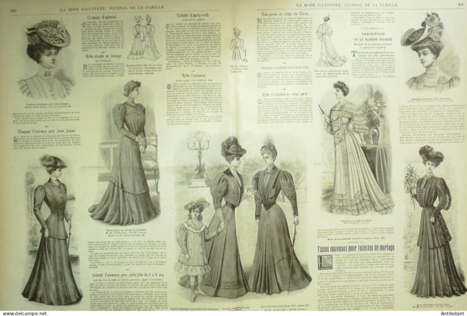 La Mode illustrée journal 1905 n° 37 Toilettes de dîner & réunions en voile