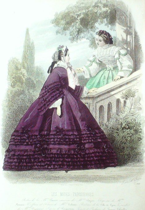 Gravure Les Modes Parisiennes 1860 # 916 Robes velours Maison Fauvet