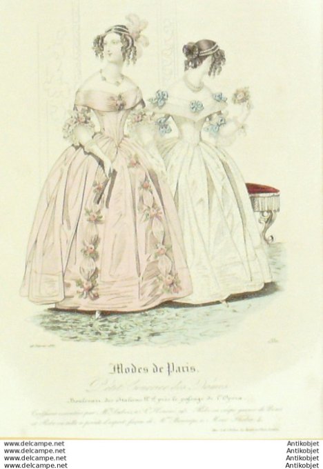 Gravure Mode Courrier des Dames 1837 # 1330 (eau forte old Fashion plate)