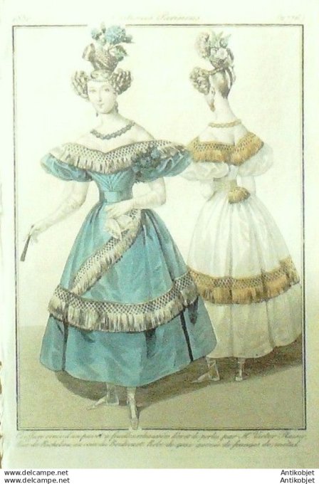 Gravure Mode Costume Parisien 1830 # 2776 (eau forte old Fashion plate