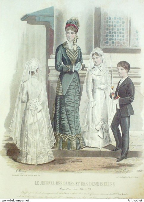 Gravure Mode J.Dames & Demoiselles 1873 # 1590 (Old Fashion plate)