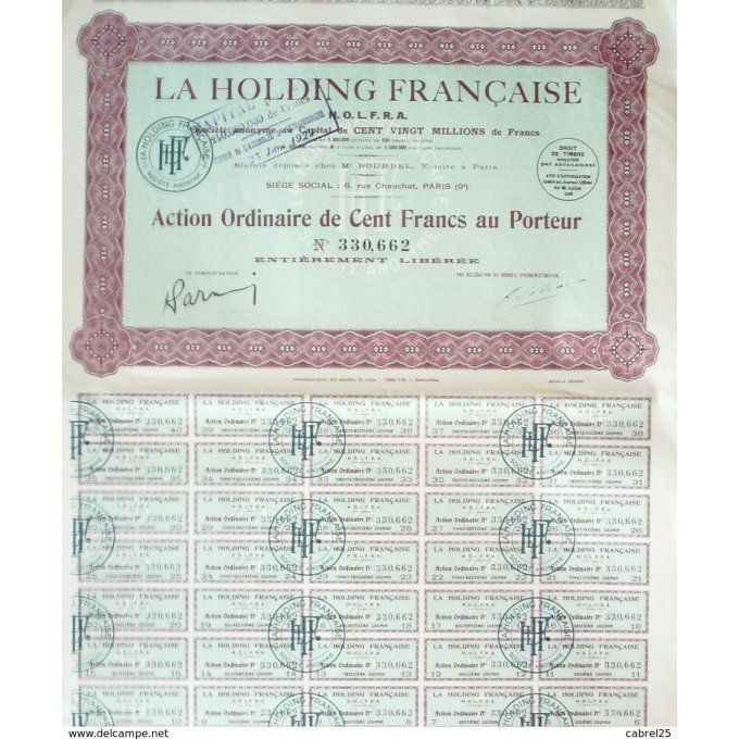 LA HOLDING FRANCAISE-H.O.L.F.R.A-PARIS-ACTION-100 FR-1928