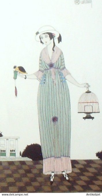 Gravure de mode Costume Parisien 1913 pl.108 MARTIN Charles-Robe de linon
