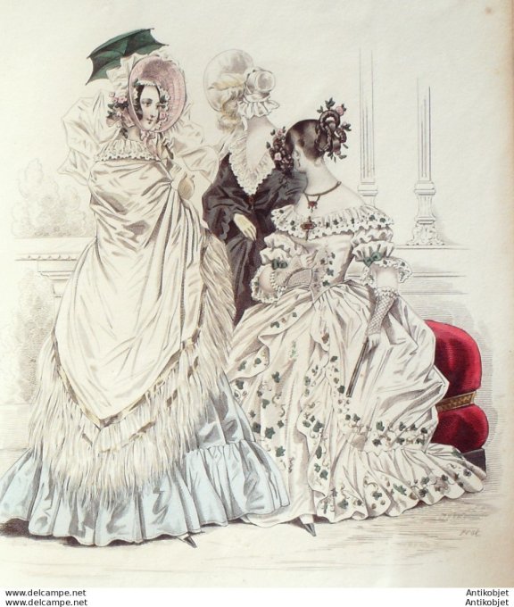 Costume Parisien 1838 # 3565 Robe dorgandi brodée laine