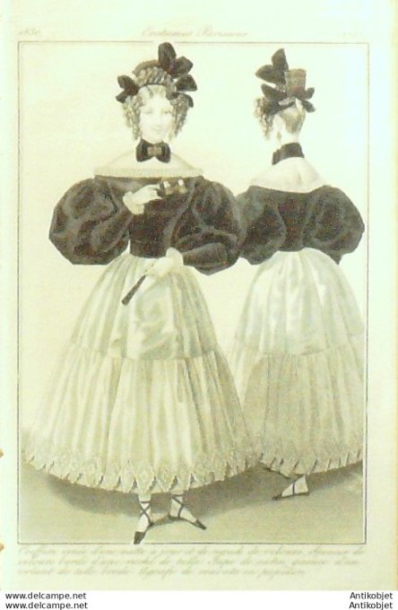 Gravure de mode Costume Parisien 1830 n°2757 Spencer de velours bordé