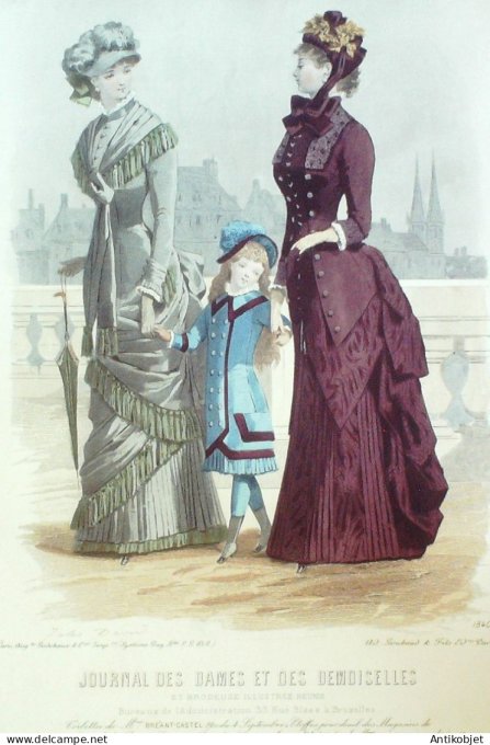 Gravure Mode J.Dames & Demoiselles 1875 # 1840 (Old Fashion plate)