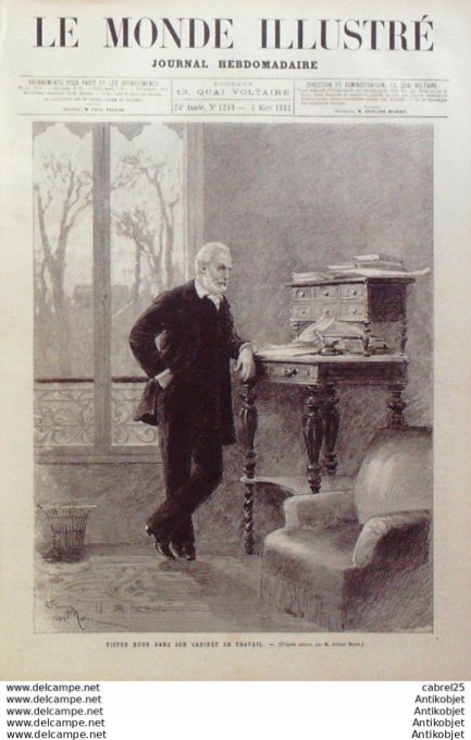 Le Monde illustré 1881 n°1249 Victor Hugo Besancon (25) Marseille (13) Guernesey Hauteville House