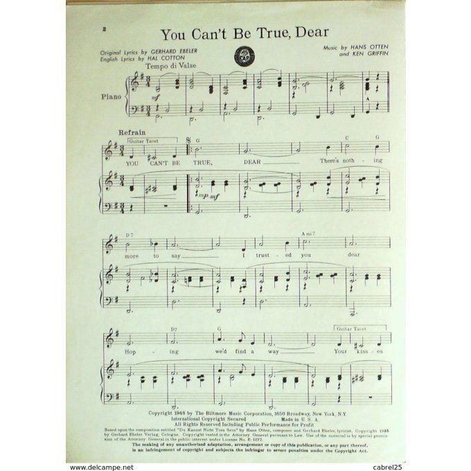 Griffin Ken You Can't Be True Dear 1948