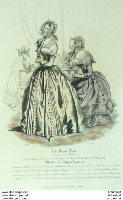 Gravure de mode Le Bon Ton 1843 n°675 Robes (Maison Palmyre)