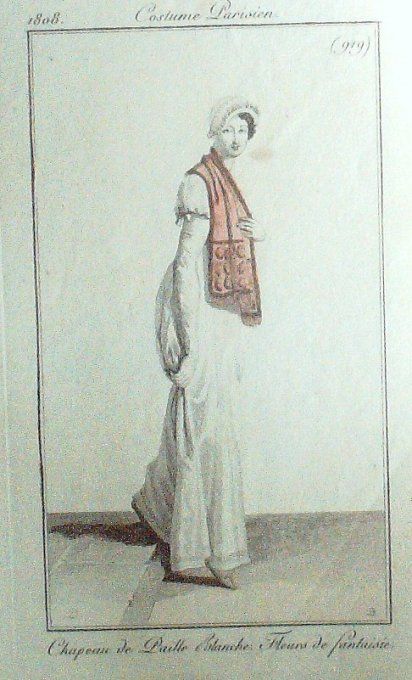 Gravure Mode Costume Parisien 1808 #  919 (eau forte old Fashion plate