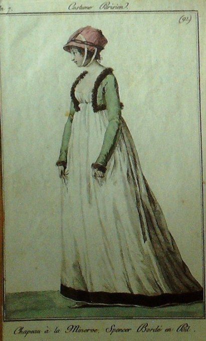 Gravure Mode Costume Parisien 1798 an  7 #  91 (eau forte old Fashion plate