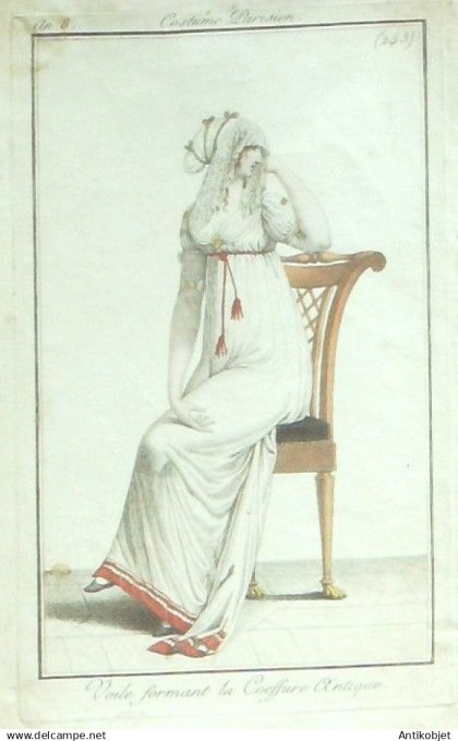 Costume Parisien 1800 an 8 # 243 (eau forte) Voile formant la coiffure