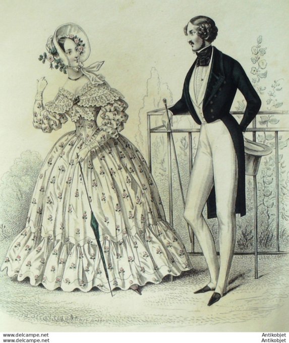 Gravure de mode Costume Parisien 1838 n°3566 Costume d'homme gilet piqué