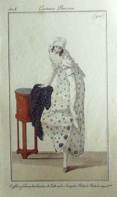 Gravure Mode Costume Parisien 1808 #  920 (eau forte old Fashion plate