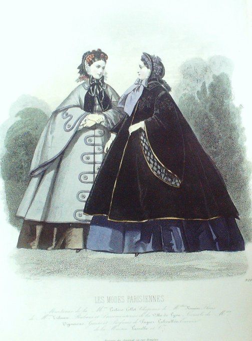 Gravure Les Modes Parisiennes 1860 # 920 Manteaux velours Maison Collot