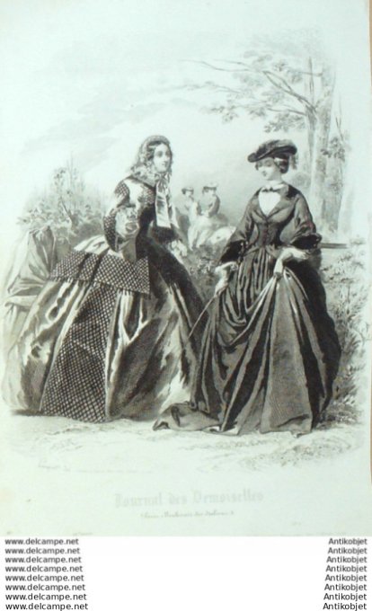 Gravure Mode J.Demoiselles 1856 # 05b (aquarelle Old Fashion plate) Amazone