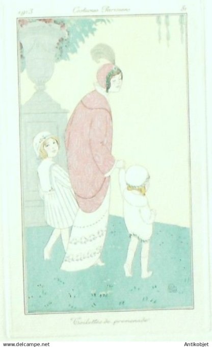 Gravure Costume Parisien 1913 # 81 Franc-Nohain Madeleine (eau forte) Toilettes de promenade