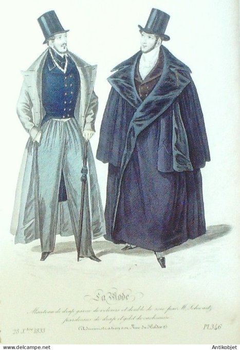 Gravure La mode 1833 # 346 (aquarelle old Fashion plate)