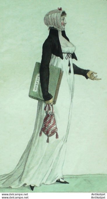Gravure de mode Costume Parisien 1801 n° 297 (An 9) Toquet brodé à pointes
